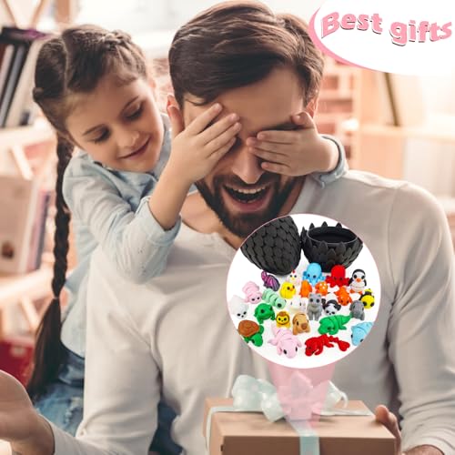 25 pcs Animal Figurines with Dragon Egg, 3D Printed Animal Figurines Set with Dragon Egg, Articulated, Party Favors, Gifts for Boys Girls Toddlers, Office Desk Pets, Classroom Rewards - style: Animal C