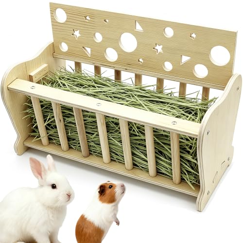 Large Capacity Rabbit Hay Feeder Wooden Guinea Pig Hay Holder Bunny Hay Rack Food Dispenser for Chinchilla Small Animal
