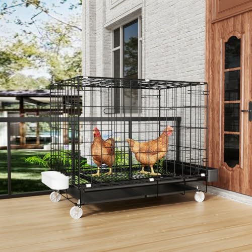 STILLCOVE Small Chicken Cage Outside, with Waterproof Cover & Bowls | with Removable Trays, Universal Wheels, Small Animal Enclosure for Rabbit, Bunny, Cat, Kitten, Dog, Guinea Pig, Ferret, Duck
