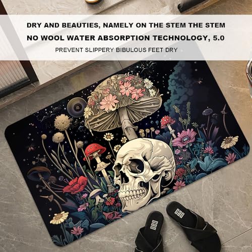 Bath Mat-Bathroom Rug，A Skull and Mushroom-Absorbent Non Slip Quick Dry Stain Resistant Easy to Clean Care Shower Rug for Bathtub Shower Room 16×24Inch (40 * 60cm) - color: A Skull and Mushroom-, size: 16 x 24 inches