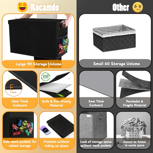 Large Toy Storage Box with Lid, Dividers, Collapsible Kids Toy Chest, Black | Toy Box for Boys, Girls, Nursery, Bedroom, Living Room, Playroom, 25 x 13 x 16 inches - color: Large Black