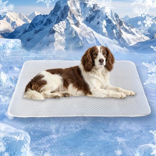 Dog Cooling Mat 38"x26" +20% Large for Medium Dogs, M | Chew-Resistant, Non-Slip & Machine Washable, Ice-Silk Self-Cooling Pad(Q-Max>0.4), Leak-Proof TPU, Crate Indoor Outdoor - size: Medium 38"x26"