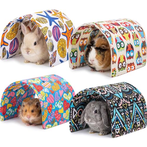 BreezeHug 4 Pcs Guinea Pig Tunnel Foldable Rabbit Hideout Washable and Soft Bunny Hide House Ferret Tunnel Toys Cage Accessories for Small Animal Hamster Hedgehogs Chinchilla(Cheer Mix) - style: Cheer Mix