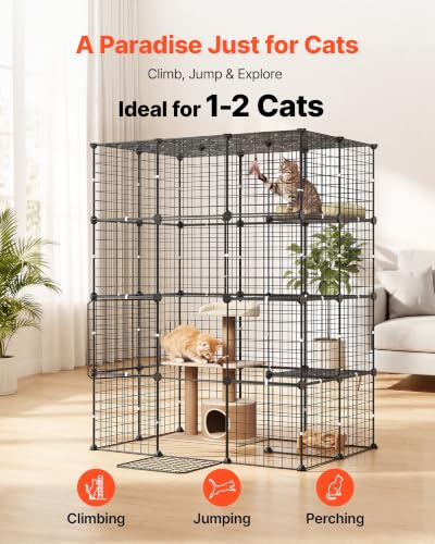 VEVOR Cat Cage 4-Tier 40.98"x27.99"x55" DIY Cat Playpen Indoor Enclosure, Detachable Metal Wire Kennel Crate with 4 Doors, Large Exercise Place Ideal for 1-2 Cats, Kittens and Small Animals, Black - size: 41.0"L x 28.0"W x 55.0"H