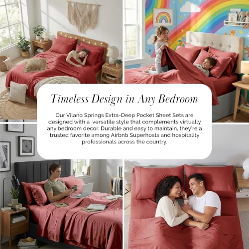 Southshore Fine Living, Inc. Twin XL Sheet Set 4 Piece, 21 Inch Deep Pocket Bed Sheets with 2 Pillowcases, Microfiber Wrinkle Free Easy Care Pet Hair Resistant Bedding - Marsala (Terracotta Sheets) - color: 05 - Marsala (Terra Cotta), size: Twin XL