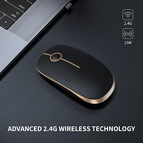 VssoPlor Wireless Mouse, 2.4G Slim Computer Laptop Mouse, Black and Gold | Portable Mouse, Plug & Play USB Nano Receiver, Quiet Silent Optical Mice for Notebook, PC, Laptop, Computer, Windows, Mac - color: Black and Gold