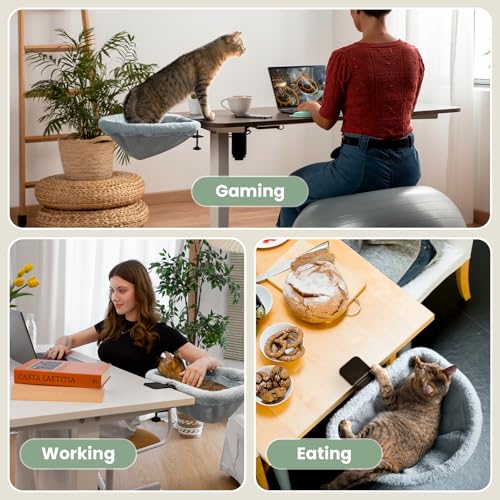 Cat Desk Bed - One-Click Folding,Sunken Design & Space-Saving Semi-Circular Cat Bed, Soft Faux Rabbit Fur Material, Suitable for Various Desktops-Maximum Hold Up to 40lb | Sunken Design & Space-Saving Semi-Circular Cat Bed, Soft Faux Rabbit Fur Material,