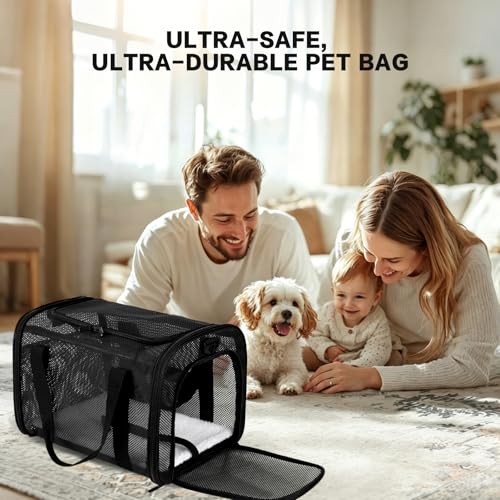 Dog Carrier Pet Carrier for Small Medium Cats Dogs Puppies up to 16 Lbs, TSA Airline Approved, Soft Sided, Collapsible Cat Bag Carrrier (Black, 17 * 11 * 11) - color: black, size: 17*11*11