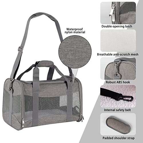 Cat Carrying Case - Pet Carrier Airline Approved, Protable and Breathable Pet Travel Carrier Removable Fleece Pad, Collapsible Cat Carrier Dog Carrier for Medium Cats Small Cats Dogs (17*11*11 grey) - color: grey, size: 17.0"L x 11.0"W x 11.0"H
