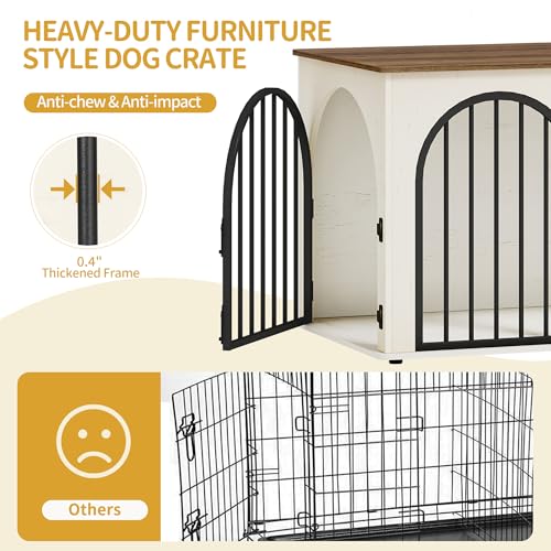 39.4" Wooden Dog Crate Furniture, Indoor Dog Kennel Dogs Cage for Small/Medium/Large Dogs, Heavy Duty Dog Crates Decorative Pet House End Side Table TV Stand, White Brown DFC84114B | Dog Kennel Furniture Wooden Dog Cage Heavy Duty Dog Crate Decorative Pet
