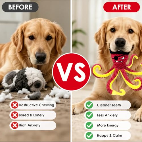 MAXBECK Interactive Octopus Dog Toy, Plush Dog Toy with Crinkle Paper & Squeaker, Tug of War Dog Toy for Small Medium Large Dogs, Soft Dog Chew Toy for Indoor Play, Puppy Training (I-Octopus-Red) - color: I-Octopus-Red