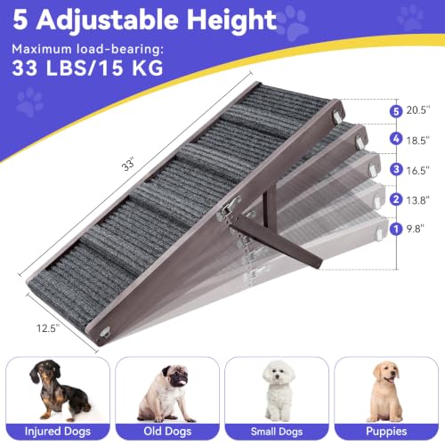 Pawaboo 2026 Upgraded Small Dog Ramp for Couch Foldable, 5 Ajustable Height | Height from 9.8" to 20.5", Portable Stable Pet Steps with Non-Slip Pad, Pet Ramps Use for Sofa Couch Stairs, Wood - color: Grey Purple, size: 80×30cm-for couch