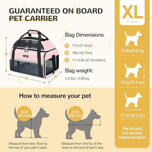 Lekereise Top-Expandable Pet Carrier 18x11x11Inch Delta American United Airline Approved Soft Sided Underseat to 15lbs Travel Carriers for Small Dogs Cats with Locking Safety Zippers Anti-Scratch Mesh - color: Pink
