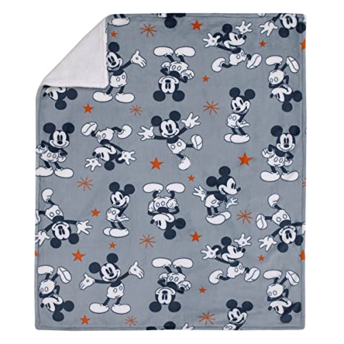 NoJo Disney Mickey Mouse Gray, Navy, White and Red Stars Super Soft Sherpa Baby Blanket - color: Mickey Mouse Gray, Navy