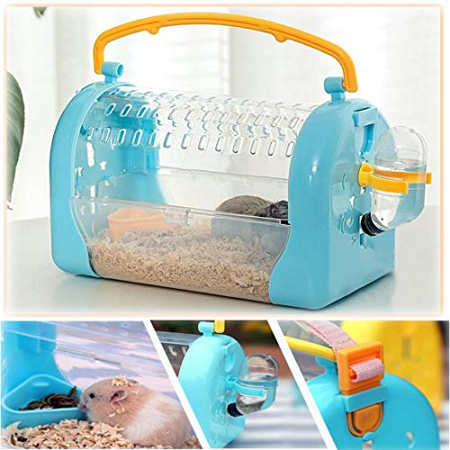 kathson Hamster Cage Travel Carrier Portable Cage with Water Bottle Outgoing Cage and Adjustable Strap Pet Cage for Small Pet Hedgehog Sugar Glider Squirrel Mice（Blue） - size: 9.8"L x 10.0"W x 7.3"H