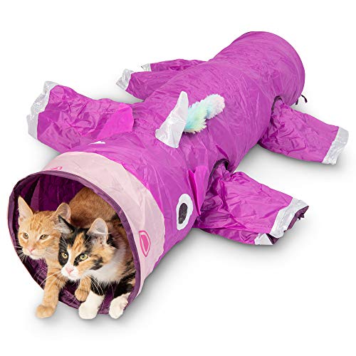 Pet Craft Supply Magic Mewnicorn Multi Cat Tunnel Boredom Relief Toys with Crinkle Feather String for Dogs, Cats, Rabbits, Kittens and Guinea Pigs for Hiding Hunting and Resting - style: Magic Mewnicorn