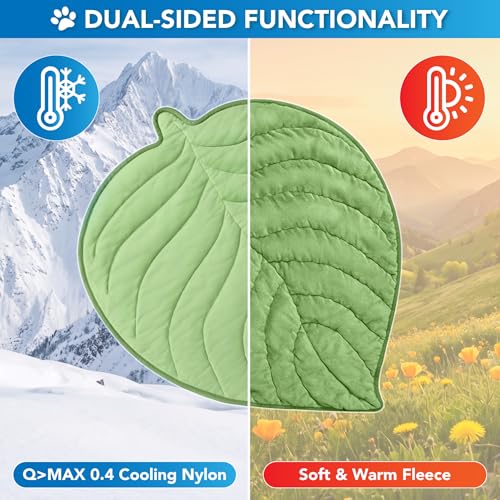 PetAmi Dog Cooling Mat, Leaf Shape, Pet Pad with Cooling Nylon & Soft Fleece, Q-Max > 0.4 Reversible All Season Blanket for Dogs & Cats, Large 52x60 in, Sage Green - color: Sage Green, size: Large