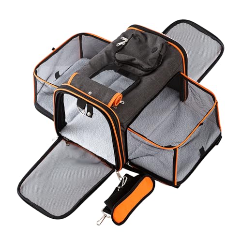 Pet Carrier Airline Approved, 17x11x11 TSA Travel Carrier | 5-Side Expandable Entry, Lightweight Alloy Frame, Collapsible Storage, Washable Wool Mat, Comfortable Bag for Cats & Dogs