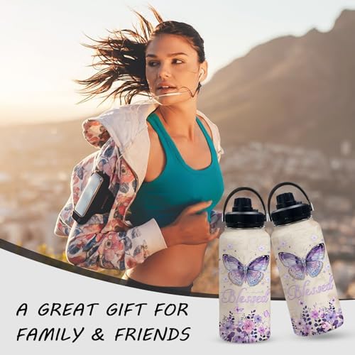 Purple Butterfly 32oz Water Bottle, Leak-proof Bottle, Insulated Cup - color: Butterfly2