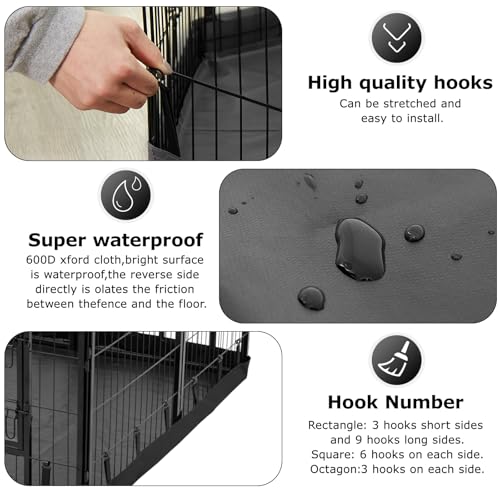 PJYuCien Square Playpen Bottom Pad for 32'' Width 8 Panel Pen, Black | Protect Floor, Easy to Move and Clean, Perfect for Puppy, Duck, and Other Small Animals, Hook Connect - style: 8-Panels 31.3"W