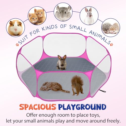 Pawaboo Small Animals Playpen with Pad, Pink + Gray | Waterproof, Reusable Pad, Portable Outdoor Yard Fence, For Chick/Kitten/Puppy/Guinea Pig/Rabbits/Chinchillas - color: Pink + Gray