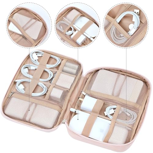 NISHEL Travel Cord Organizer, Electronic Cable Accessories Storage Bag | Bag for chargers, cables, phones, hard drives, USB devices and SD cards, ideal for travel and daily use,Pink - color: Pink