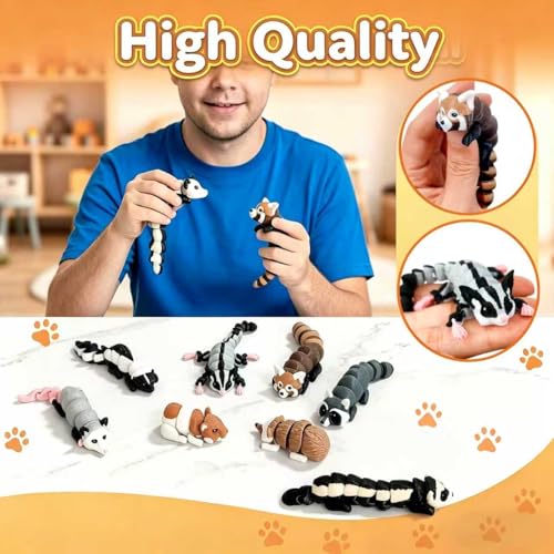 12 PCS 3D Printed Animals Figures Toys, Realistic Articulated Desk Pets, Educational Learning Fidget Toy Cake Toppers for Home Office Decor Birthday Gift Party Favors, Squirrel, Sugar Glider