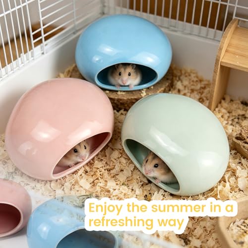 Ceramic Hamster Hideout, Cooling Hamster House All-Season Small Animal Cave, Easy to Clean Cave for Dwarf Hamsters, Gerbils, Mice (Pink) - color: Pink