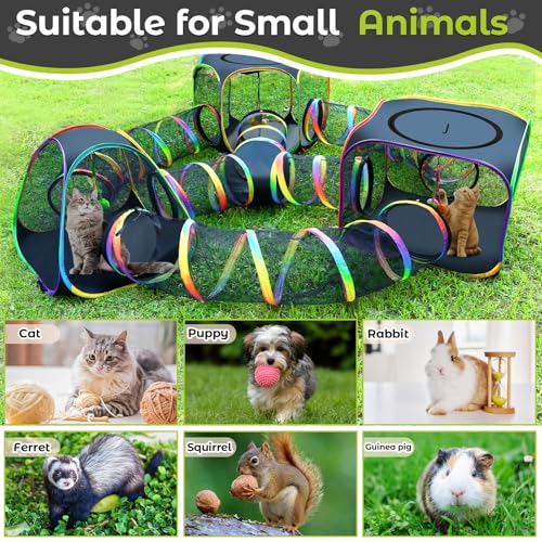 CypherX Outdoor Cat Enclosure, Portable Cat Tent with Tunnel Popup Catio | 7-in-1 modular design: 3 tents, 9.8" wide tunnels, scratch balls & storage bag. Durable setup for small animals & cats. - size: 7 in1 Maze(9.8"W)