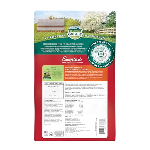 Oxbow Essentials Adult Guinea Pig Food, Timothy Hay Pellets, USA, 5 lb | Guinea Pig Pellets, Vitamin C For Guinea Pigs, Stabilized, High Fiber, Made in USA, Uniform Food, Prevents Selective Feeding - size: 5 Pound (Pack of 1)