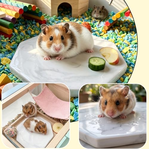 Hamster Cooling Ceramic Plate, Octagon Marble Pattern Cooling Bed for Small Animals, Summer Heat Relief Pad for Hamsters