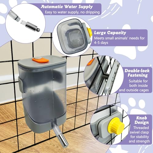 24oz Automatic Rabbit Water Dispenser for Cage Hanging Guinea Pig Water Bottle No Drip Bunny Water Feeder for Ferret Rat Hamster Chinchilla and Other Small Animals (Gray) - color: Grey, size: Small