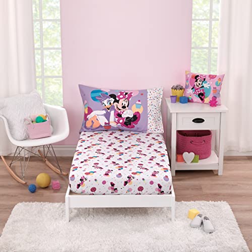 NoJo Disney Minnie Mouse Let's Party Pink, Lavender, and White Balloons, Cupcakes, and Confetti 2 Piece Toddler Sheet Set - Fitted Bottom Sheet and Reversible Pillowcase - color: Minnie Mouse Let's Party Pink
