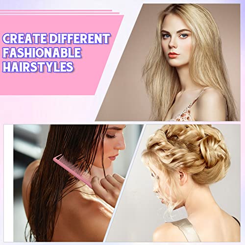 8 Pcs Slick Back Hair Brush Teasing Edge Bristle Brush Parting Rat Tail Comb Hairclips Styling Hair Accessories Set for Women Slicking Ponytail Control and Smoothing Flyaways(Pink) - color: Pink
