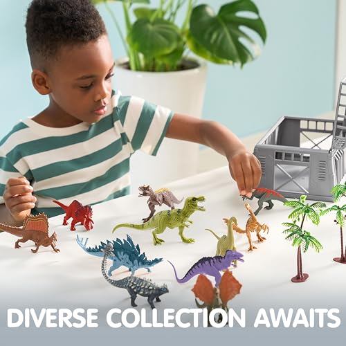 JOYIN Dinosaur Toys for Kids 3-5, 17 PCS Realistic Dinosaur Figures with Activity Play Mat & Storage Cage, Ideal Kids Toys for 3 Year Old Boys, Animals Toy for Boys Birthday Gifts