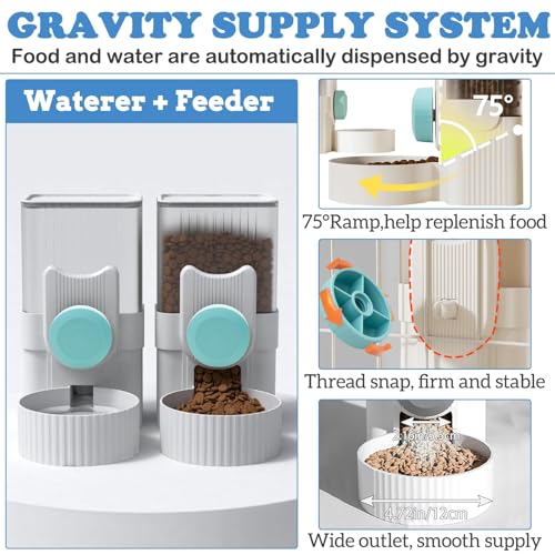 kathson Rabbit Gravity Auto Feeder Set 35oz Hanging Automatic Food Water Dispenser Cage Automatic Feeder Set for Rabbit Chinchilla Guinea Pig Hedgehog Ferret Kitty Puppy (Blue) - color: Blue
