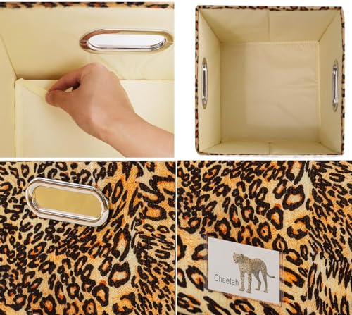 Foldable Animal Leopard [Set of 3] Storage Bins, Collapsible Fabric Organizer Container Boxes w/Handles –10L & 19L & 34L Capacity - color: 3 Set Leopard