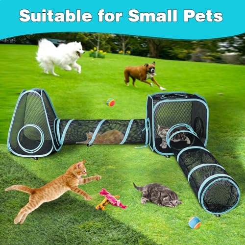 Outdoor Cat Enclosure, 9.45 ft Pop-Up Cat Tent with Tunnel Kit | 4-Piece Kit with 2 Tunnels, 33.86 x 11.81 in Tubes, Breathable Mesh, Pop-Up Setup, Storage Bag, DIY Layouts, Cats