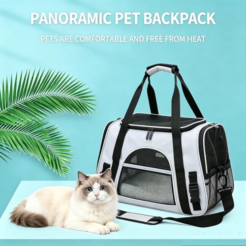 Cat Carrier Bag, Airline Approved Soft Carrier for Cats & Small Dogs | Airline approved pet carrier for pets under 15lb, breathable mesh with privacy cover, lightweight, foldable & washable - color: Black With Gray