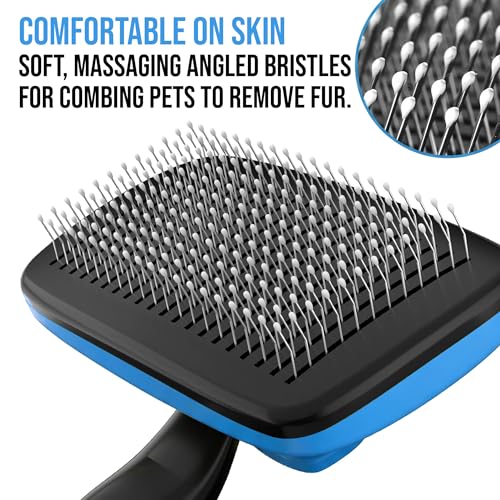Pet Slicker Brush with Self-Cleaning Button – Deshedding & Grooming Tool for All Hair Types – Safe for Puppy, Kitten & Dogs, Cats, Blue, Hampton Distribution