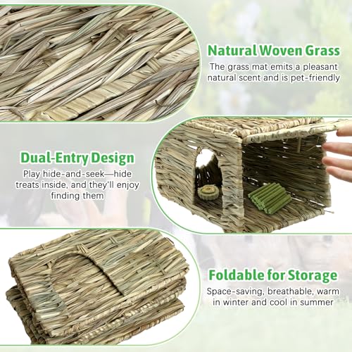 Tfwadmx Rabbit Grass House - Natural Hand Woven Seagrass Play Hay Bed, Hideaway Hut Toy for Bunny Hamster Guinea Pig Chinchilla Ferret - size: 1pcs (12 x 8 x 8in)