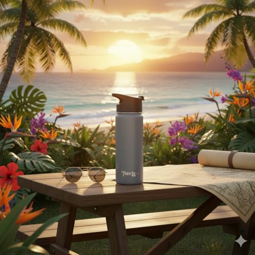 Travel Water Bottle with 3 Lids (Spout, Straw, Flip) Leak Proof, Quality, Vacuum Insulated, Stainless Steel (Gray, 18 oz) - color: Gray, size: 18 Ounces