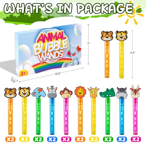 WHALEISLAND 20PCS Safari Animal Bubble Wands, Jungle Party Favors for Kids | Wild Zoo Animal Toys, Birthday Party Supplies, Goodie Bag Stuffers, Wild One Birthday Gifts and Baby Shower Favors - style: ANIMAL