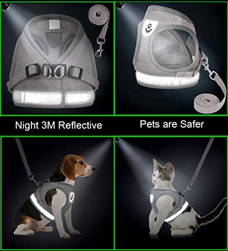 Cat Harnesses and Puppy Harness with Leashes Set, Escape Proof Cat Harness, Adjustable Reflective Soft Mesh Vest Fit Puppy Kitten Rabbit Ferrets's Outdoor Harness - color: Grey, size: XS (Chest: 6" - 8")