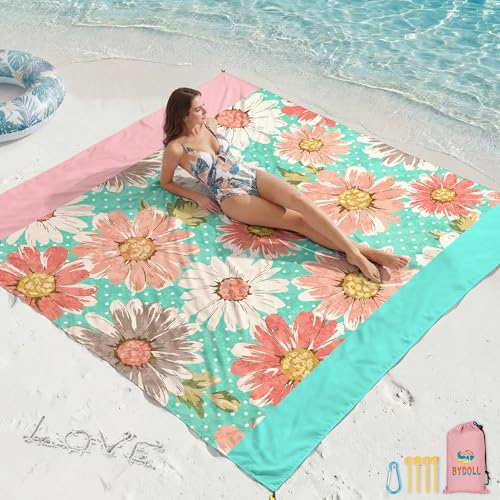 BYDOLL Beach Blanket Waterproof Sandproof,78''X81''/78''X110'' Large Sand Free Oversized Lightweight Sand Resistant Blanket, Picnic Mat for Beach Travel Camping Hiking Essentials - color: Flowers, size: 78''X81"