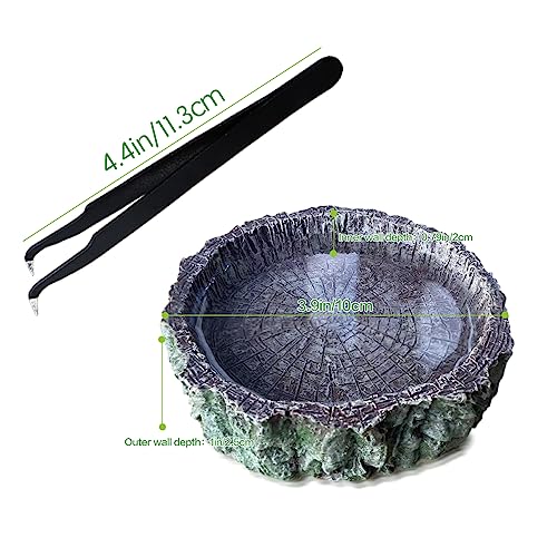 2PCS Reptile Food Water Dish, Tree Stump Feeding Bowl with Tweezers for Leopard Gecko, Lizard, Spider, Scorpion, Chameleon