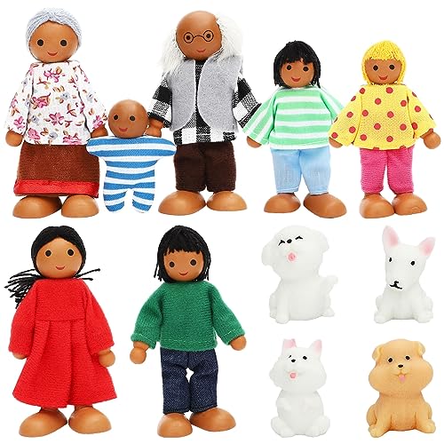ONEST 11 Pieces Wooden Dollhouse Family Set Mini People Figures Sets Dollhouse Dolls Wooden Doll Family Pretend Play Figures Accessories for Pretend Doll House Toy - style: Bright Style