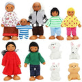ONEST 11 Pieces Wooden Dollhouse Family Set Mini People Figures Sets Dollhouse Dolls Wooden Doll Family Pretend Play Figures Accessories for Pretend Doll House Toy - style: Bright Style