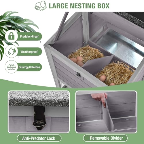 Mobile Chicken Coop with Wheels for 4-6 Chickens, Large Wooden Hen House Duck Cage with Run, Nesting Box, Easy Clean Pull-Out Tray, Waterproof Asphalt Roof - Grey, 78" L x 27.6" W x 45" H - size: 78.0"L x 27.6"W x 45.0"H