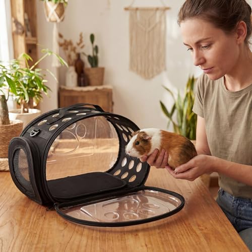 Hsei Small Pet Carrier Bag Portable Small Animal Travel Bag with Clear Side Panel Shoulder Strap for Hamster Chinchilla Rabbit Hedgehog Sugar Bird Lizard
